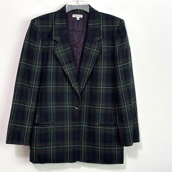 Talbots Tartan Plaid Blazer 8 Wool Green Red Holiday Tweed Jacket Academia Work - Picture 1 of 10